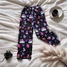 Mattel K-POP 女巫狩猎主题法兰绒睡裤，加厚保暖内衬，秋冬季保暖休闲卡通家居裤 - 紫色少女 - 查看 10