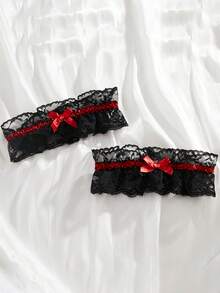 1 Piece Of Bride Lace Bow, Black And Red Elastic Thigh Ring, Daily Matching Accessories, Sweet And Cool Hot Girl Leg Decoration - Multicolor - View 4