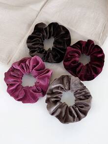 4pcs/1pc Set Velvet Scrunchies, Vintage Versatile Hair Ties, High Elastic Velvet Scrunchies, Daily Hair Ties, Elegant Hair Accessories Set, Deep Coffee Color Rubber Bands Ponytail Holder - Red 4-piece Set - View 7