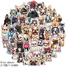 50张卡通法国斗牛犬涂鸦系列贴纸，适用于剪贴簿、日记、笔记本电脑、水瓶、汽车和其他信仰主题设计，带有积极信息的礼物 - 彩色 - 查看 2