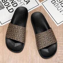 Pantuflas casuales para hombres, pantuflas de moda con diseño de letras impresas, pantuflas de casa planas de EVA suave antideslizante, pantuflas de playa de verano para hombres, pantuflas de ocio para hombres súper cómodas y duraderas antideslizantes, adecuadas para uso diario, pantuflas marrones de talla grande - Marrón - Ver 6