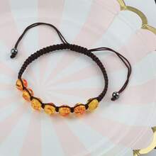 1 pieza de pulsera tejida a mano con cuentas de imitación de ámbar de 8 mm ajustable, brazalete sencillo y de moda - Multicolor - Ver 8