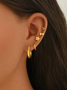 5对/10件套金色时尚耳夹耳环套装，百搭垂坠耳环，适合女性参加节日、音乐会及任何场合。 - 套裝耳環 - 查看 5