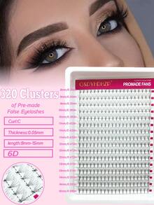 320 支预制睫毛嫁接 6D/10D/8-15mm 混合长度 预制睫毛簇 C 卷度 预制睫毛簇 尖头细底 手工浓密型 预制睫毛嫁接簇 - C - 查看 1