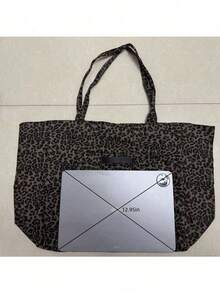 New Fashionable High-Capacity High-End Sense Korean Style Casual Minimalist Lightweight Versatile Canvas Backpack, Retro Casual Style, Leopard Print, Student Backpack, Campus Tote Bag, Fashionable Leopard Print High-Capacity Shoulder Bag - Black - View 10