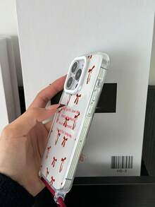 1pc Red Bow Slogan Lanyard Phone Case, Transparent Shell With Raised Lens Protection Ring, Built-In Lanyard Hole, TPU Soft Case, Shockproof Air Cushion, Adjustable 4mm Burgundy Lanyard, Suitable For IPhone 17/17 Pro/Air/17 Pro Max/16/16 Pro/16 Plus/16 Pro Max/15 Pro Max/15 Pro/15 Plus/11/12/13/14/15 - Multicolor - View 7