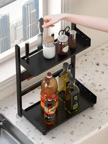 1pc Multipurpose Kitchen Countertop Spice Rack, Knife Holder, Kitchen Organizer Shelf, Suitable For Home, Kitchen And Dining Room Kitchen Items Kitchen Accessories Kitchen Tools - Black - View 4