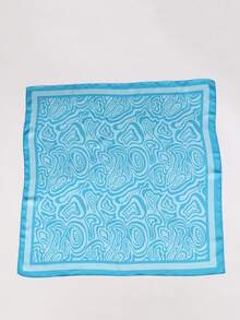 1件女士优雅几何图案印花丝巾，缎面领巾，发饰，情人节礼物 - 藍色 - 查看 3