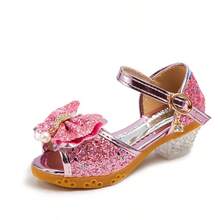 儿童凉鞋，女童高跟凉鞋，夏季闪亮水晶公主鞋 - 粉色 - 查看 14