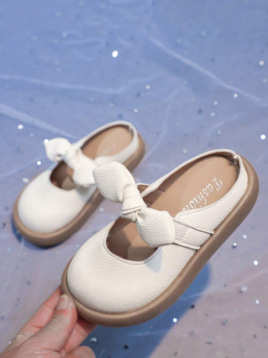 1 Pair Children's Fashion New Slippers, Girls' Bow Slip-On Flats, Comfortable Round Toe Casual Minimalist Slip-On Sandals, Lightweight One-Piece Toddler/Little/Big Kid Girls Versatile Photoshoot Shoes - Beige - View 1