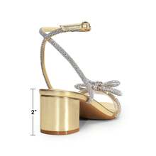 Women Double Bowknots Crystal Heeled Sandals Comfortable Chunky Low Heels Clear Slingback Summer Sandals For Wedding Bridal Party - VÀNG-Kim Cương - Xem 5