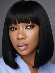 Tóc giả Bob màu vàng hoe 12 inch có mái, tóc tổng hợp thẳng cho nữ, sợi chịu nhiệt độ cao mật độ cao, mềm mại và thời trang, thích hợp cho Halloween, tiệc tùng, lễ hội âm nhạc, phù hợp với mọi phụ nữ - Nhiều màu - Xem 11