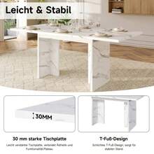 Extendable Dining Table, 140/180 X 80 Cm, For 6-8 People, Rectangular, Thickened Top, Minimalist Style, Dining Room, Kitchen, Living Room Dining Table, White Marble