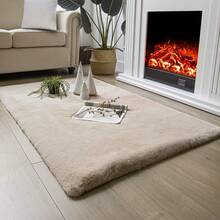 Ashler HOME DECO - Alfombra de piel de conejo sintético ultra suave, alfombra de área para recámara, piso, sofá, sala de estar, alfombra decorativa, color blanco, 2 x 3 pies - Beige - Ver 10
