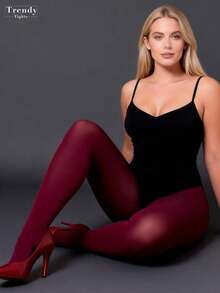 2双装50D耐穿防撕裂连裤袜，彩色半透明连裤袜，女士柔软舒适哑光不透明打底裤，时尚百搭，适合日常穿着，也适合情人节、万圣节、圣诞节等节日、外出、派对以及休闲校园风格。 - 酒紅色 - 查看 1