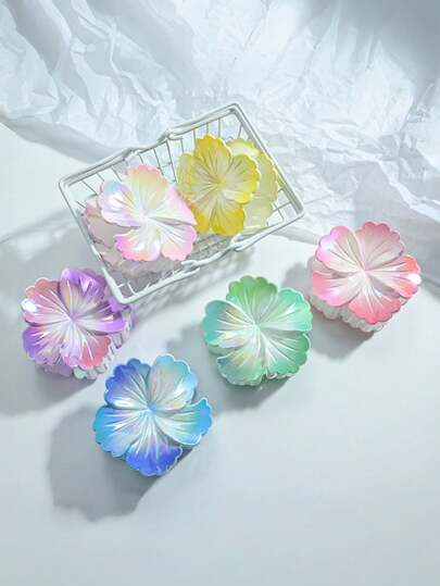 1pc/3pcs/6pcs Geometric Pattern Bohemian ABS Plastic Colorful Curly Flower Hair Clips, Sweet Floral Laser Hair Claws, Fashion Versatile Ponytail Holder, Spring/Summer