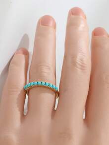 复古风宽铜戒指，镶嵌合成绿松石，波西米亚风格女士戒指，适合日常佩戴 - 金色 - 查看 2