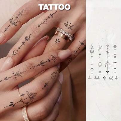 وشم مؤقت مقاوم للماء بتصميمات ورقية وزهرية - وشم يد وإصبع صناعي مناسب للنساء، يدوم من أسبوع إلى أسبوعين، تصاميم نباتية بسيطة، بموضوعات رمضان والسحر، فن الجسد | وشم بسيط | وشم متين، لوازم الوشم