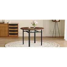 Round Table With A Modern And Minimalist Design, 100 Cm In Diameter, Brown Wood Grain, Ideal For 2 - 4 People (With Inset Grey Brown Glass Top And Stabilized Metal Frame).