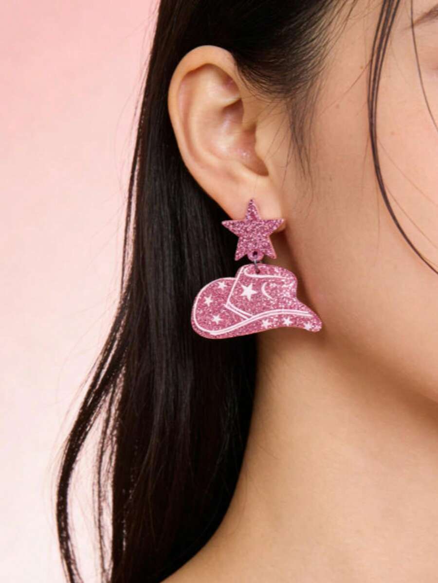 1 Pair Western Cowboy Style Casual Glitter Versatile Hat & Star Earrings Set - Star Hat - View 1