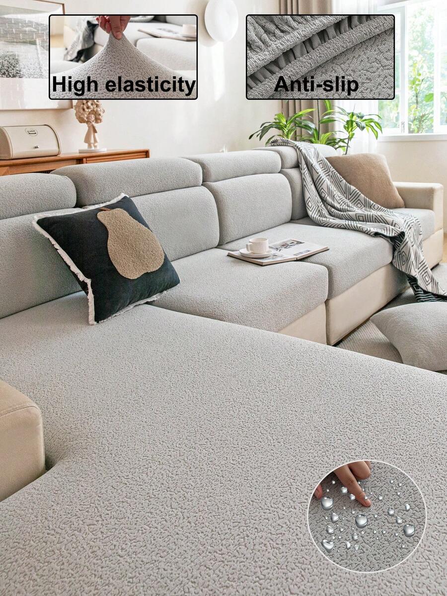 1 tấm bọc ghế sofa nhung mềm mại, co giãn, chất liệu chống thấm nước, thân thiện với thú cưng, chống trượt, chống bẩn, có thể giặt máy, không biến dạng, phù hợp cho mọi mùa, bảo vệ ghế sofa trang trí ngày lễ, phù hợp với tựa lưng ghế sofa hình chữ L 1/2/3/4 chỗ ngồi. - Màu Xám nhạt - Xem 1