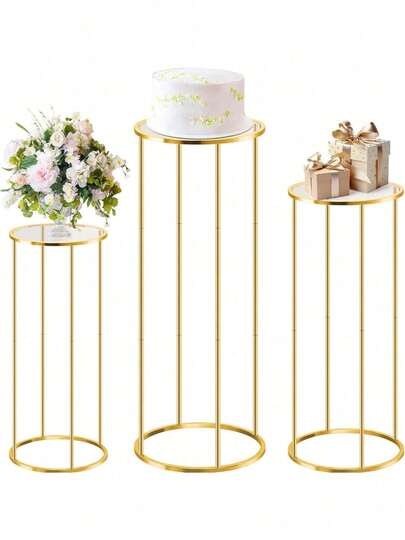 1개/3개 세트 금속 실린더 베이스 스탠드 파티에 적합, 웨딩 디스플레이용 원형 케이크 스탠드, 플로럴 플랜트 장식, 생일 배경 - 골드