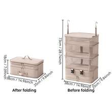 Multi-Layer Travel Storage Rack - Foldable Clothing Storage Bag With 4 Tiers Wall-Mounted Wardrobe Storage Bag - Large Capacity, Space-Saving, Suitable For Travel, Business Trips, And Outdoor Activities - Xám - Xem 8