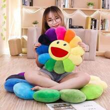 Smile Face Plush Rainbow Pillow, Sunflower Indie Decor Plush Pillow Soft Amp Comfortable Flower Floor Pillow For Home Reading Bed Room Decoration - 40CM Màu cầu vồng - Xem 6