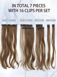 夹式接发，7片装，长款波浪卷合成接发，自然柔软，隐形浓密，适合女性日常佩戴 - 彩色 - 查看 7