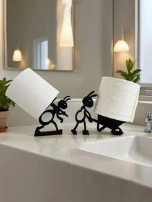 1个蚂蚁造型卫生纸架，浴室纸巾卷收纳架，餐巾纸和卫生巾收纳架 - 黑色 - 查看 2