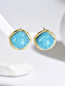 1 Pair Cracked Texture Geometric Square Stud Earrings, Minimalist Chic Earrings, Versatile Elegant Earrings Suitable For Women, Party, Daily Wear, Holiday Gift - Golden Yellow Earrings - View 4