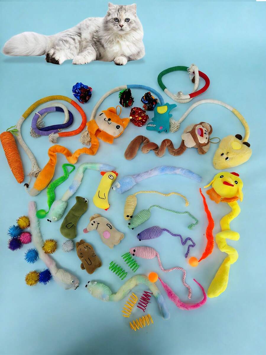Indoor Cat Toys, Spring Cat Toys And Spring Tube Toys, Suitable For Cats To Bat, Chew And Chase - Creative Toys That Can Kill Time And Keep Cats Healthy. Colorful Plastic Springs, Soft Cat Balls (With Metal Velvet Balls), Cat Crinkle Toys. Colorful Random Colors Make Cats Excited - Absolutely A Great Gift For Cats, And An Ideal Choice For Halloween And Christmas. - Multicolor - View 1