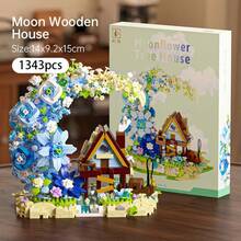 1343pcs Moon Flower Wooden House Building Blocks Set, High-Quality ABS Material, Includes Dust Cover And Lighting, Ideal Gift For Valentine's Day, Mother's Day, Birthday, Back To School, Holidays - Multicolor - View 9