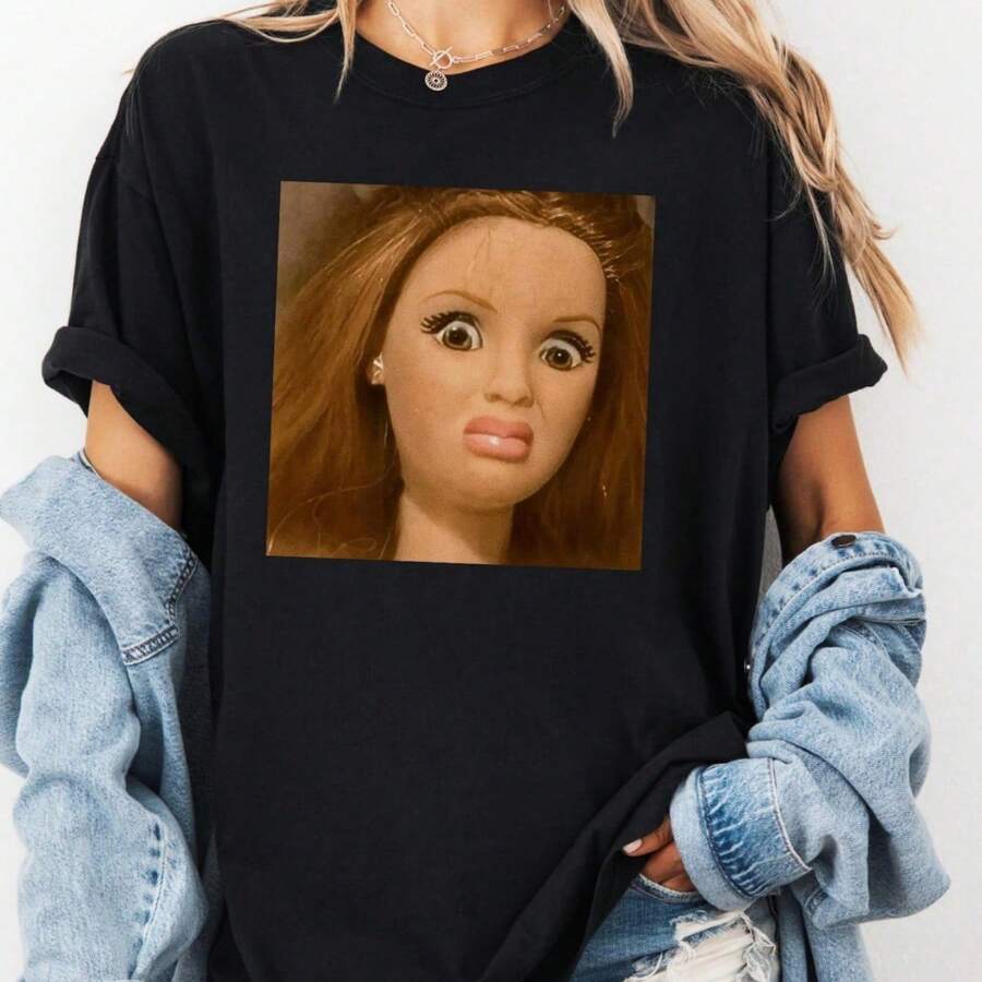Funny Doll Face Meme Embarrassing Shirt Gift For Woman Tt Trending Tee Sarcastic Leave Me Alone ShirtPopular - 黑色 - 查看 1