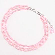 1条粉色双链腰链，朋克嘻哈亚克力挂锁裤链，时尚可爱百搭裤链 - 粉色 - 查看 7