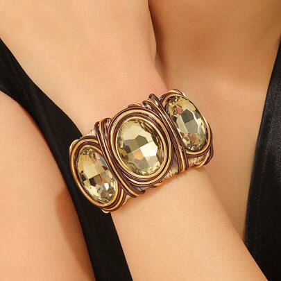 1pc Exaggerated Aluminum Wire Handmade Heavily Woven Resin Faux Crystal Bohemian European & American Korean Southeast Asian Party Evening Elegant Vintage Resort Bracelet