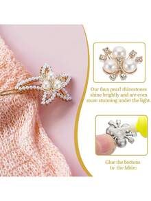 20颗珍珠花朵水钻纽扣，闪亮水晶发夹，DIY手工，白色DIY缝纫吊坠，简约花朵DIY缝纫，服装装饰，缝纫配件，圣诞礼物 - 白色 - 查看 3