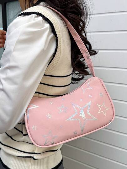 2026 Neue Mode einfache Umhängetasche für Frauen, lässige Unterarmtasche, Stern-Muster Handtasche, geeignet als Valentinstags-Geschenk, für den täglichen Gebrauch, Einkaufen, Dates, passend für junge Frauen, Studentinnen und Büroarbeiterinnen, ideal für Büro, Schule, Arbeit, Geschäft, Pendeln