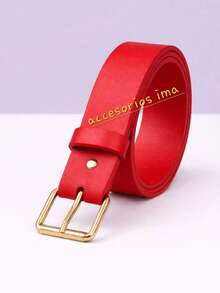 Women's Belt With Silver Buckle, Casual - Red - View 1