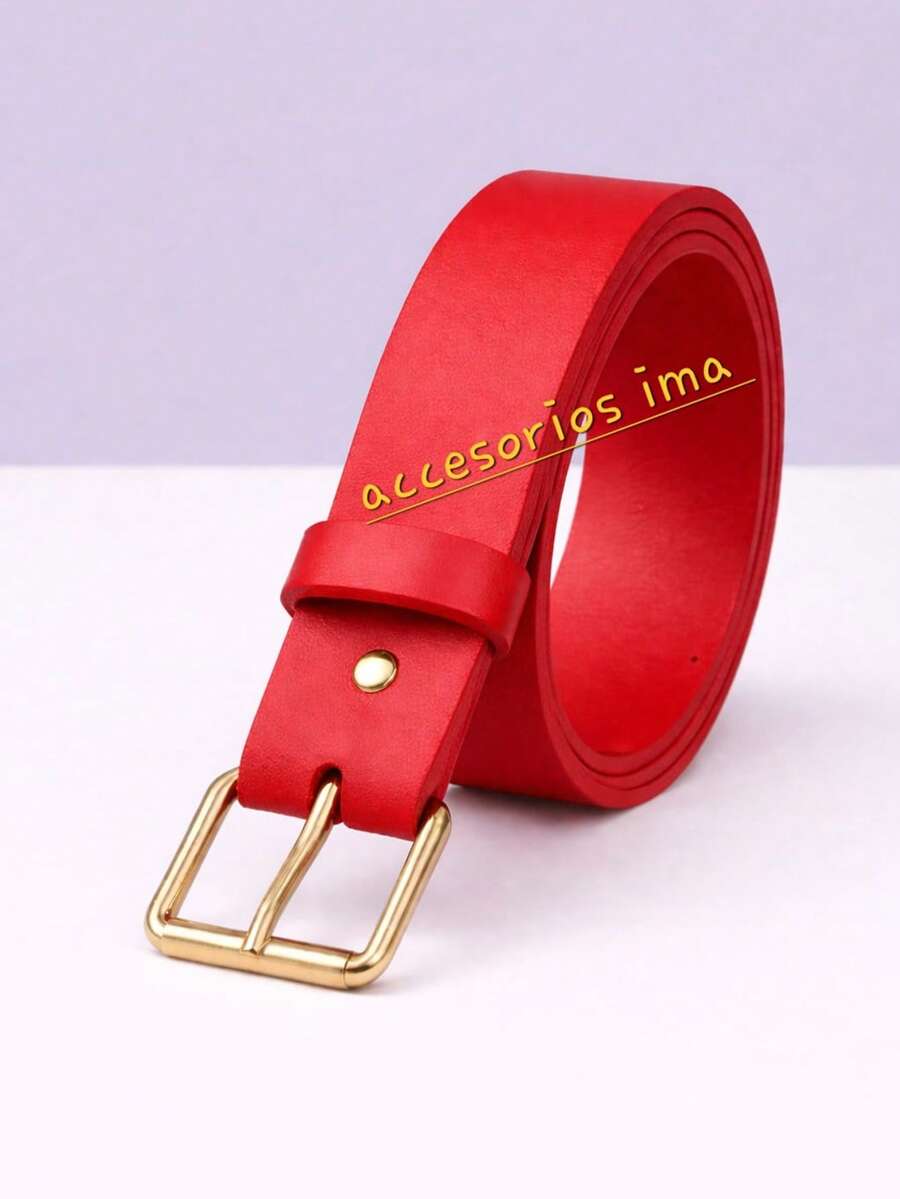 Women's Belt With Silver Buckle, Casual - Red - View 1