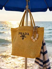 Prada Casual Versatile Tote Bag, Travel Canvas Bag, Storage Pouch - Apricot - View 6