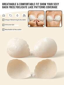1pc Women Invisible Push-Up Lace Bra With Clear Straps, Self-Adhesive Lifting Backless Bra, Elegant Strapless Bras For Wedding Dresses & Evening Gowns - Multicolor - View 6