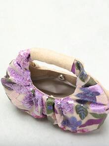 SCULPTEDSTYLE BAGS 1pc Colorful PVC Sequin Contrast Mesh Embroidered Floral & Leaf Pattern Cloud Pleated Handbag, Fashion Summer Vacation Style For Women (Floral Pattern Randomly Sent) - Mauve Purple - View 9