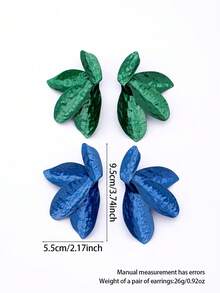 1對森系彩色花瓣耳環，獨特設計，高級感，度假風，葉片元素搭配誇張3D花瓣造型，海灘拍照氛圍飾品 - 藏蓝色 - 查看 3