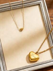 1件/2件浪漫优雅不锈钢项链套装，配心形吊坠，适合女性在派对、约会或情人节作为礼物送给爱人。 - 金黃色 - 查看 7