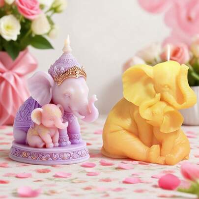 1个母子象硅胶蜡烛模具，DIY石膏雕塑树脂工艺装饰，适合母亲节及创意手工礼物