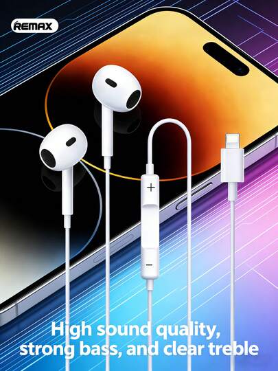 REMAX RM-570i Wired Headphones - Lightning Interface, 13mm High-Fidelity Dynamic Driver, HiFi Stereo Sound, Comfortable Fit, Compatible With IPhone 7/8/X/XS/XR/11/12/13/14 And SE, Pro, And Pro Max Models