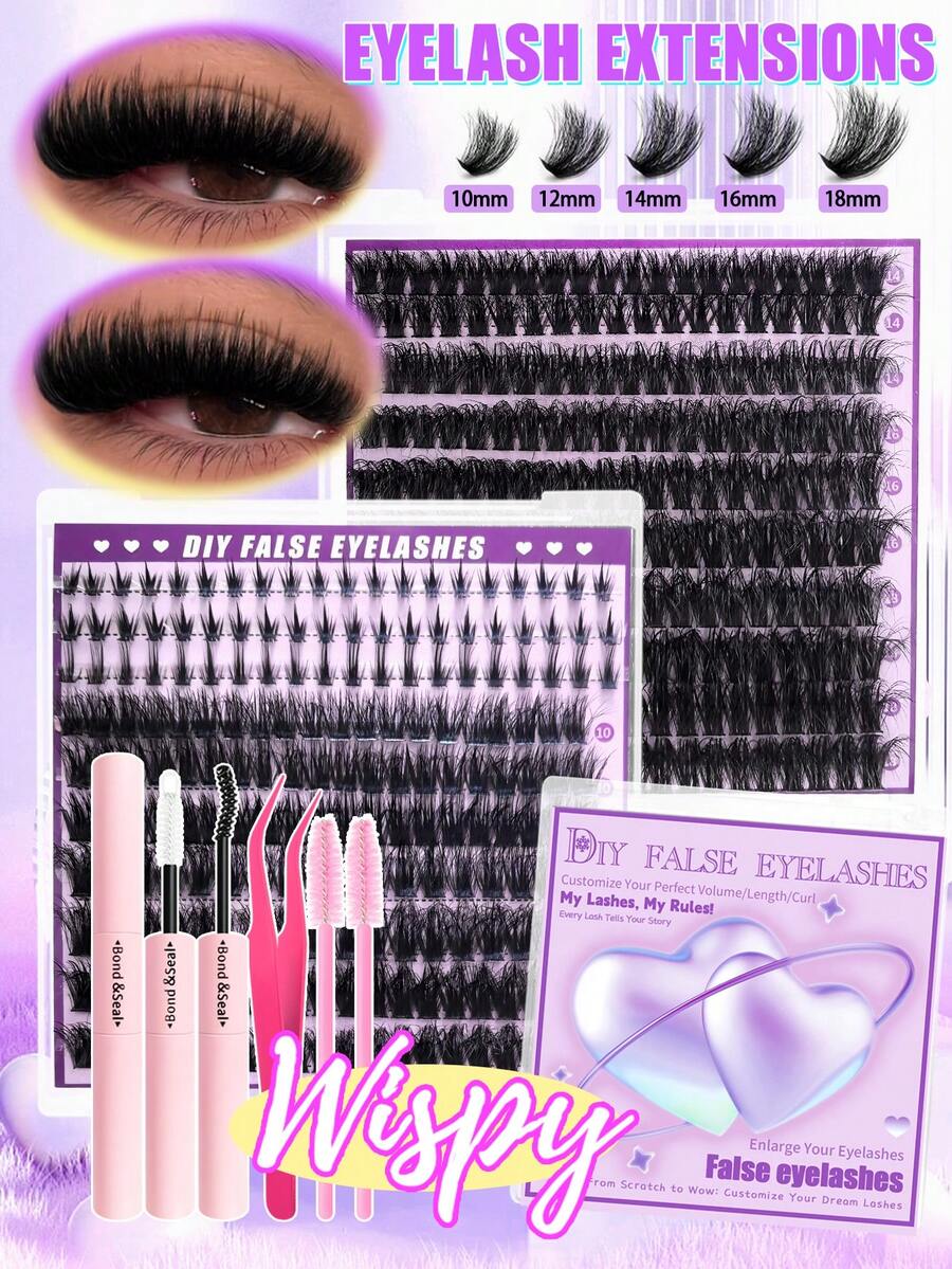 400/402/150PC Fluffy Lash Clusters Kit - Thick Cluster Eyelash Extensions, Faux Mink Individual Lashes, D Curl DIY At Home, Manga Cluster Eyelash Extensions, Mink Strips Lashes Thick & Fluffy! #NaturalLook #MegaVolume #DiyLash #AtHomeBeauty #BeginnerFriendly #FalseEyelashes #EyeLashClusters #IndividualEyelashes #Lashes #FakeLashes" - Multicolor - View 1