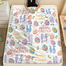 Easter-Themed Flannel Blanket With Pastel Colors & Easter Bunny, Chicks, Eggs, Bunny Ears & Easter Bunny Face - Soft All-Season Throw For Sofa, Bed - 白色 - 查看 4