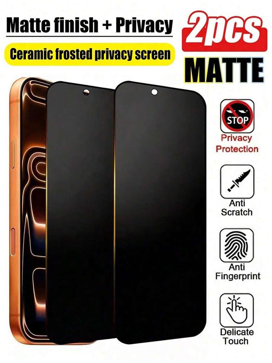 2片装磨砂隐私屏幕保护膜，兼容 17 Pro Max/17 Pro/17/16 Pro Max/15 Pro Max/14/13/12/11/Xs/Xs Max/Xr系列。采用TPU软膜材质（非钢化玻璃/陶瓷膜），防碎防震 | 隐私功能确保屏幕内容仅正面可见 - 黑色 - 查看 1